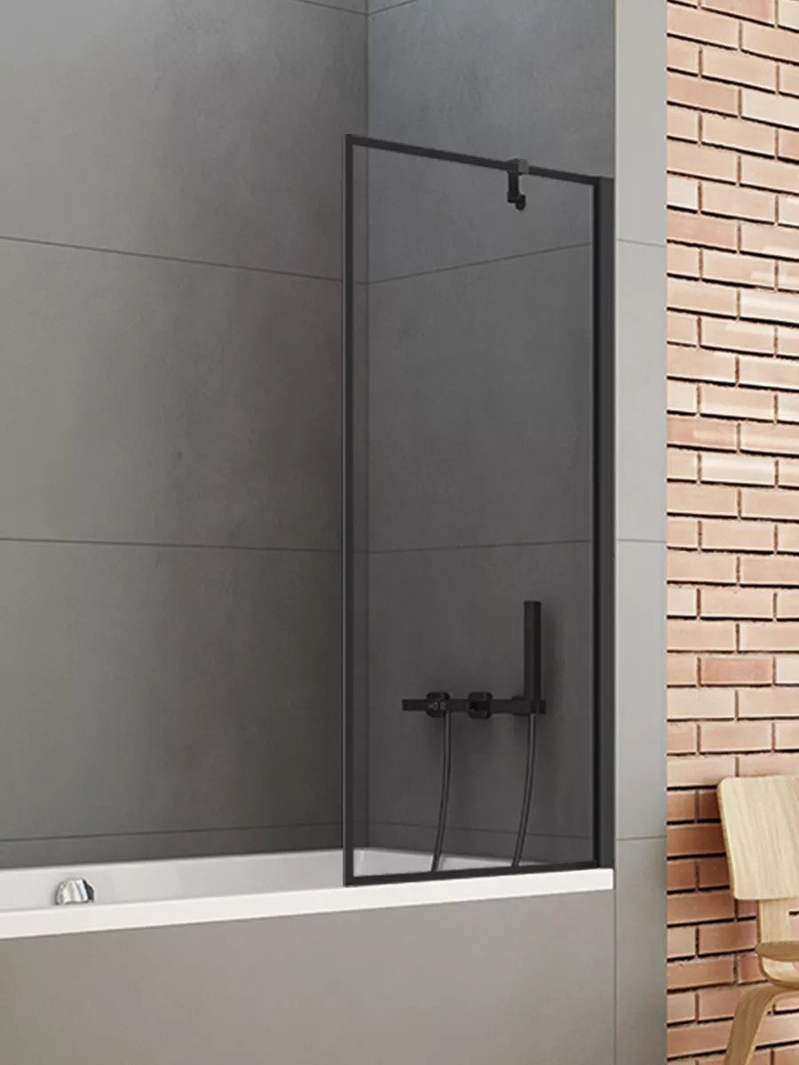 New Trendy New Soleo Black Parawan Wannowy 100x140 cm Skrzydło Pojedyncze Nieruchome Szkło Czyste 6 mm Wzór Ramka (P-0097-WP)